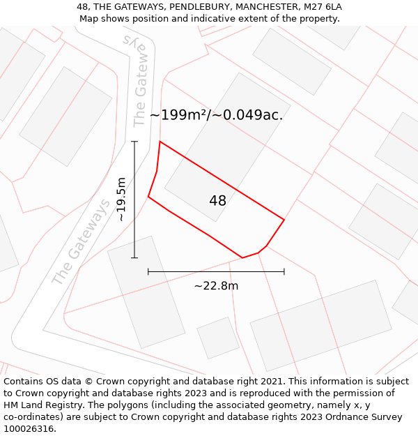 48, THE GATEWAYS, PENDLEBURY, MANCHESTER, M27 6LA: Plot and title map