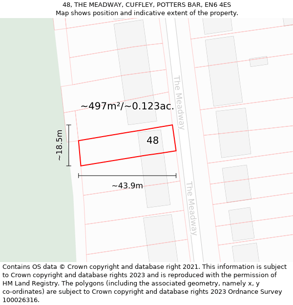 48, THE MEADWAY, CUFFLEY, POTTERS BAR, EN6 4ES: Plot and title map