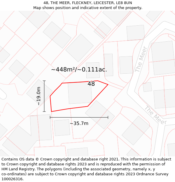 48, THE MEER, FLECKNEY, LEICESTER, LE8 8UN: Plot and title map