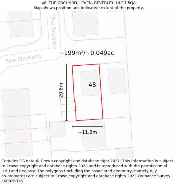 48, THE ORCHARD, LEVEN, BEVERLEY, HU17 5QA: Plot and title map