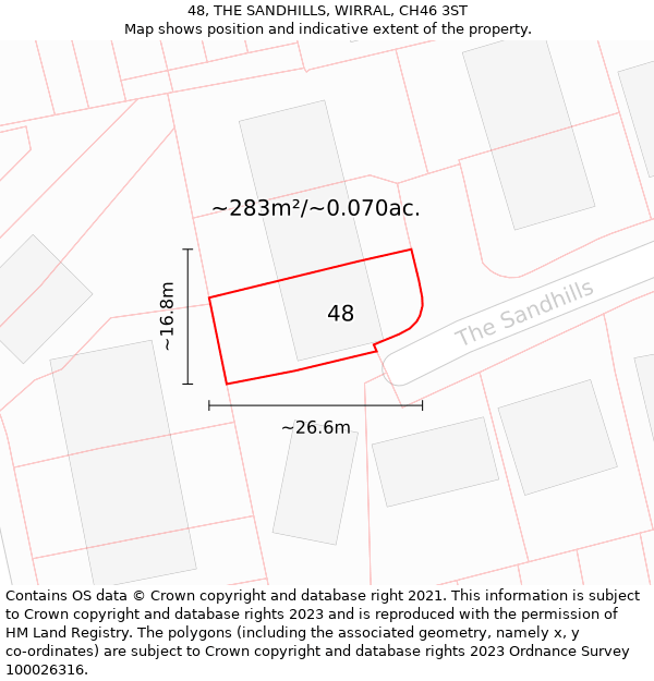 48, THE SANDHILLS, WIRRAL, CH46 3ST: Plot and title map