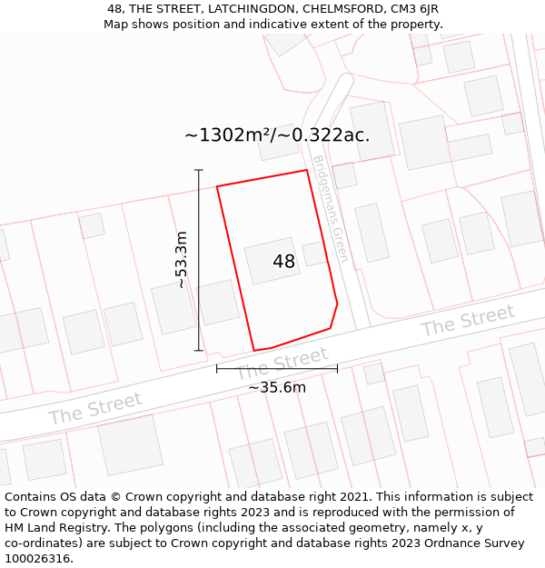 48, THE STREET, LATCHINGDON, CHELMSFORD, CM3 6JR: Plot and title map