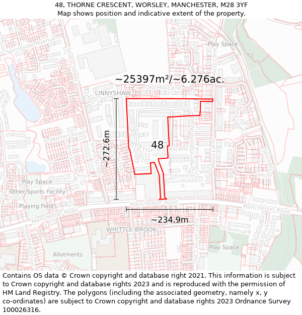 48, THORNE CRESCENT, WORSLEY, MANCHESTER, M28 3YF: Plot and title map