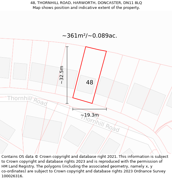 48, THORNHILL ROAD, HARWORTH, DONCASTER, DN11 8LQ: Plot and title map