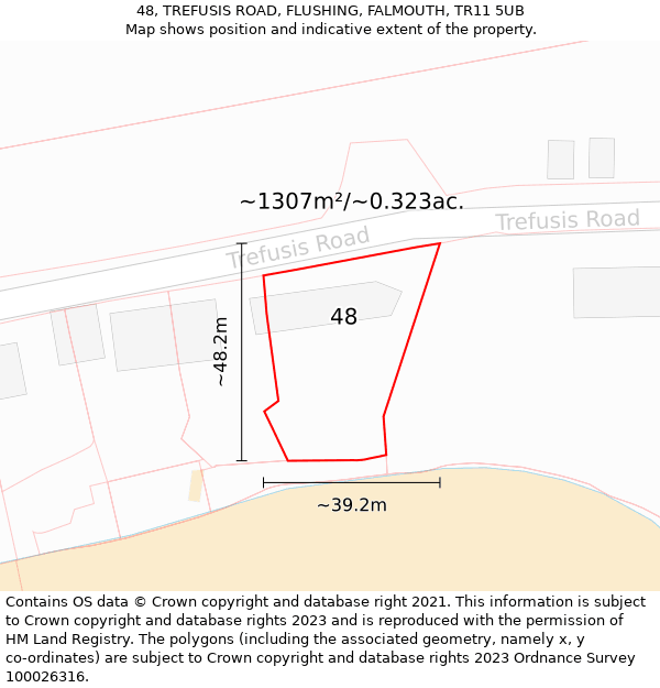 48, TREFUSIS ROAD, FLUSHING, FALMOUTH, TR11 5UB: Plot and title map