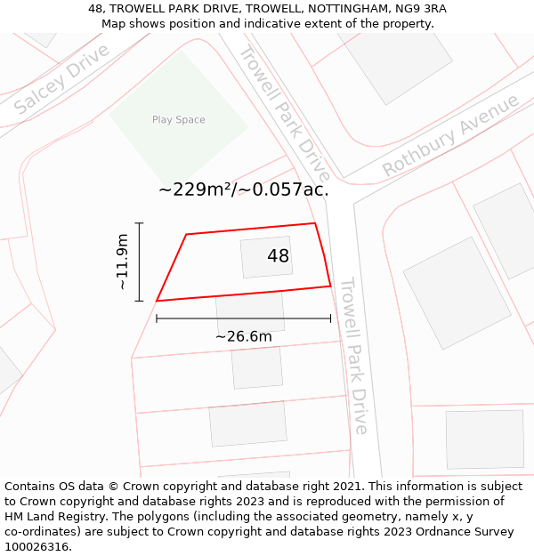 48, TROWELL PARK DRIVE, TROWELL, NOTTINGHAM, NG9 3RA: Plot and title map