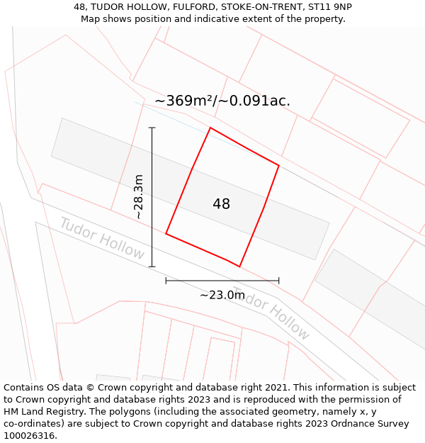 48, TUDOR HOLLOW, FULFORD, STOKE-ON-TRENT, ST11 9NP: Plot and title map