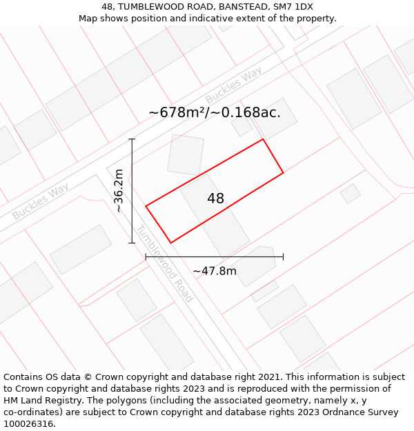 48, TUMBLEWOOD ROAD, BANSTEAD, SM7 1DX: Plot and title map