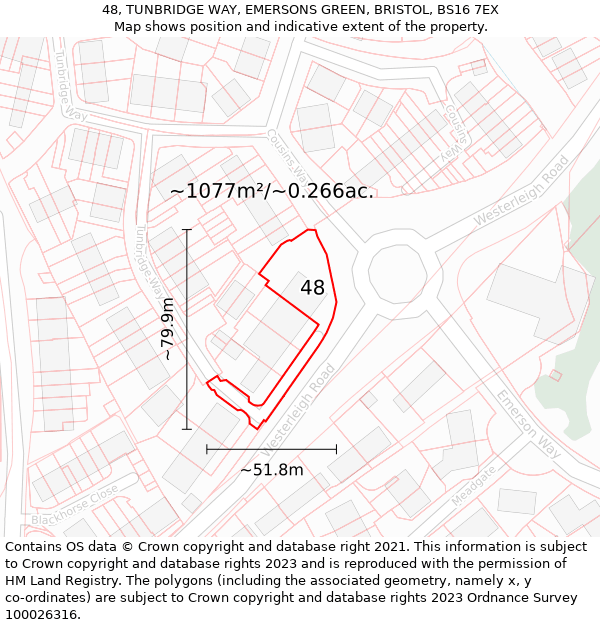 48, TUNBRIDGE WAY, EMERSONS GREEN, BRISTOL, BS16 7EX: Plot and title map