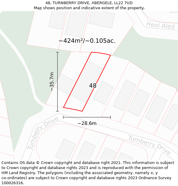 48, TURNBERRY DRIVE, ABERGELE, LL22 7UD: Plot and title map