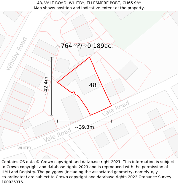 48, VALE ROAD, WHITBY, ELLESMERE PORT, CH65 9AY: Plot and title map