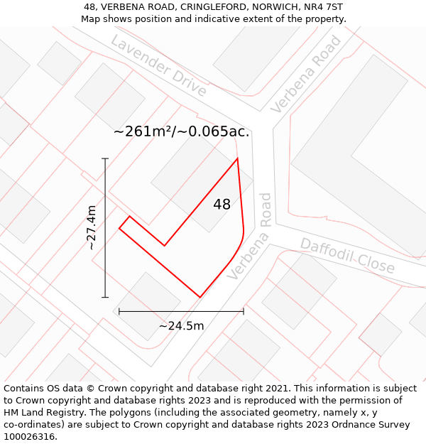 48, VERBENA ROAD, CRINGLEFORD, NORWICH, NR4 7ST: Plot and title map