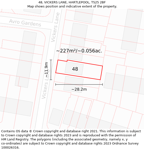 48, VICKERS LANE, HARTLEPOOL, TS25 2BF: Plot and title map