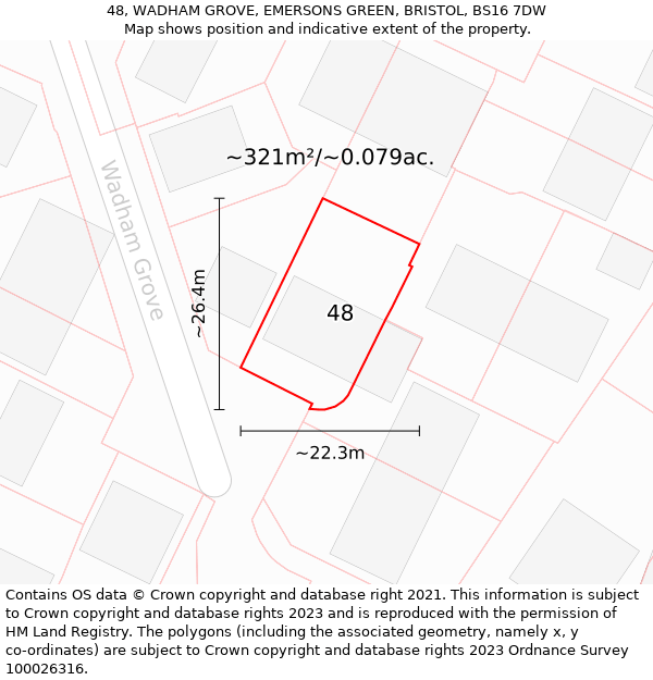 48, WADHAM GROVE, EMERSONS GREEN, BRISTOL, BS16 7DW: Plot and title map