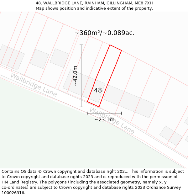 48, WALLBRIDGE LANE, RAINHAM, GILLINGHAM, ME8 7XH: Plot and title map