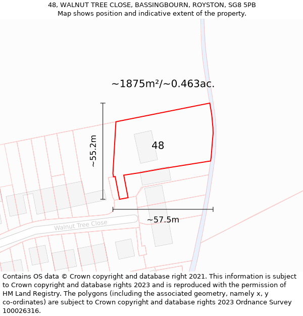 48, WALNUT TREE CLOSE, BASSINGBOURN, ROYSTON, SG8 5PB: Plot and title map