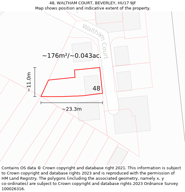 48, WALTHAM COURT, BEVERLEY, HU17 9JF: Plot and title map