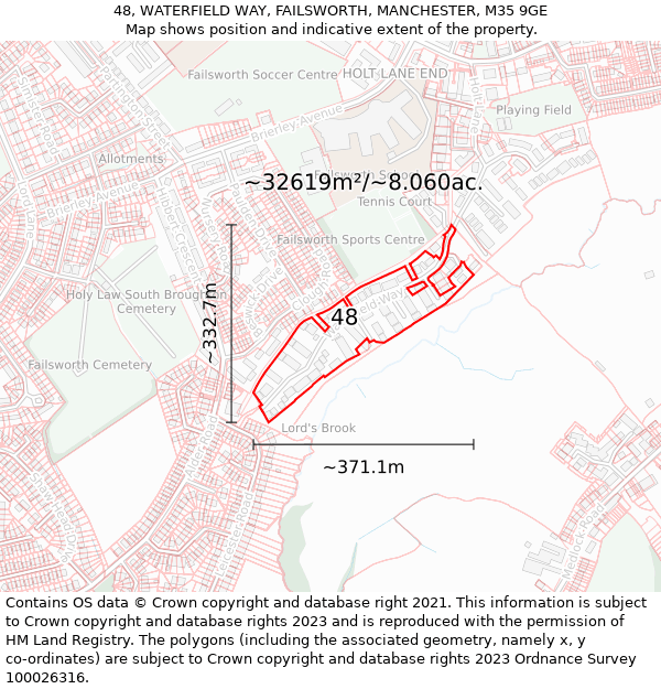 48, WATERFIELD WAY, FAILSWORTH, MANCHESTER, M35 9GE: Plot and title map