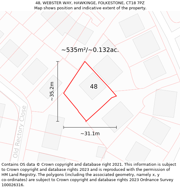 48, WEBSTER WAY, HAWKINGE, FOLKESTONE, CT18 7PZ: Plot and title map