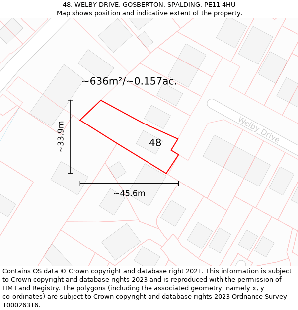 48, WELBY DRIVE, GOSBERTON, SPALDING, PE11 4HU: Plot and title map