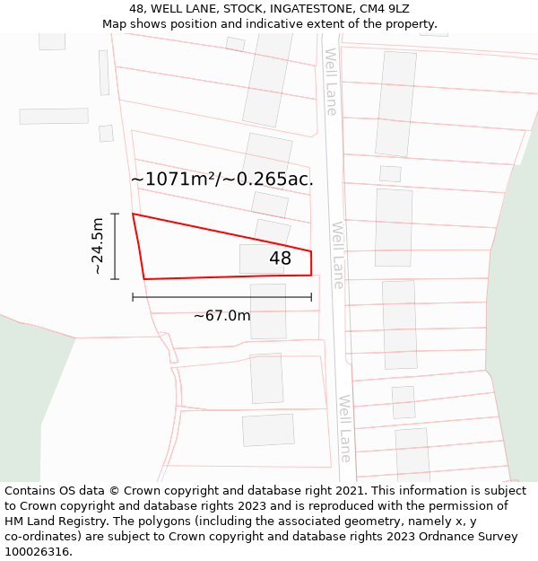 48, WELL LANE, STOCK, INGATESTONE, CM4 9LZ: Plot and title map