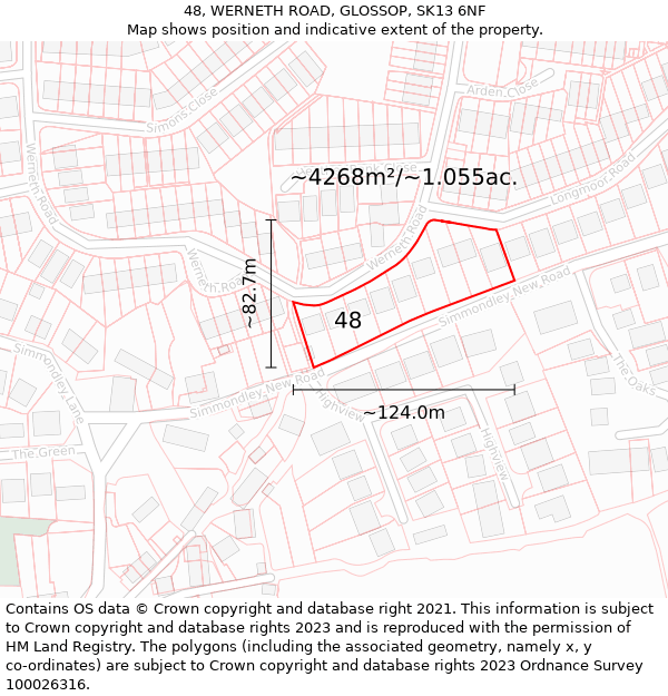 48, WERNETH ROAD, GLOSSOP, SK13 6NF: Plot and title map