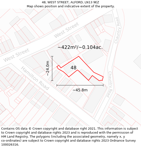 48, WEST STREET, ALFORD, LN13 9EZ: Plot and title map