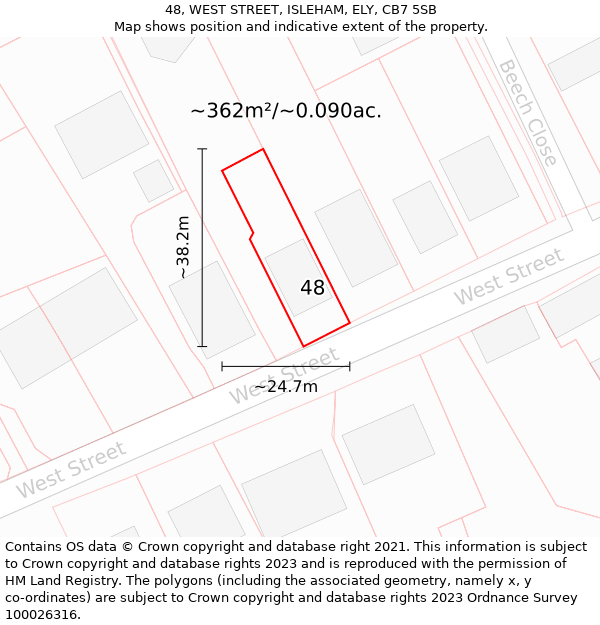 48, WEST STREET, ISLEHAM, ELY, CB7 5SB: Plot and title map