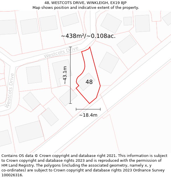 48, WESTCOTS DRIVE, WINKLEIGH, EX19 8JP: Plot and title map