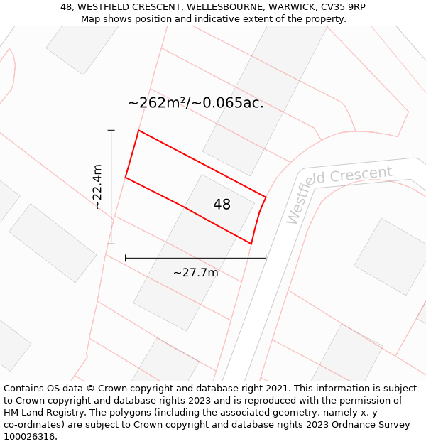 48, WESTFIELD CRESCENT, WELLESBOURNE, WARWICK, CV35 9RP: Plot and title map