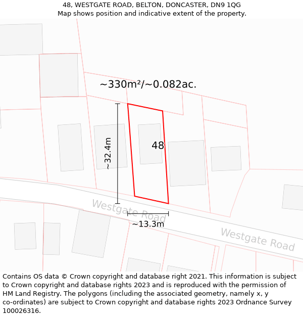 48, WESTGATE ROAD, BELTON, DONCASTER, DN9 1QG: Plot and title map