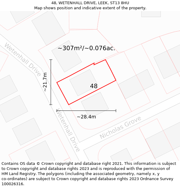 48, WETENHALL DRIVE, LEEK, ST13 8HU: Plot and title map