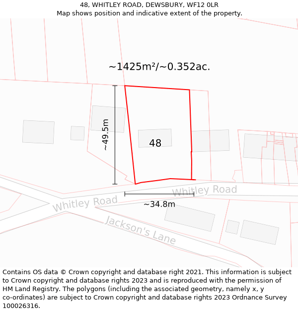 48, WHITLEY ROAD, DEWSBURY, WF12 0LR: Plot and title map