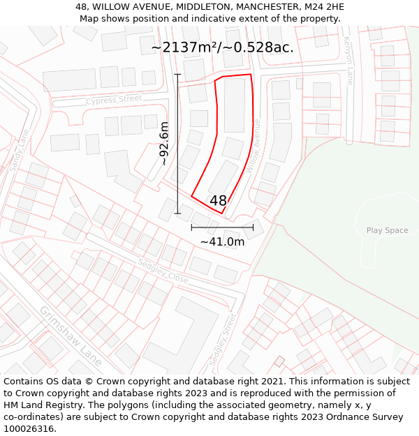 48, WILLOW AVENUE, MIDDLETON, MANCHESTER, M24 2HE: Plot and title map