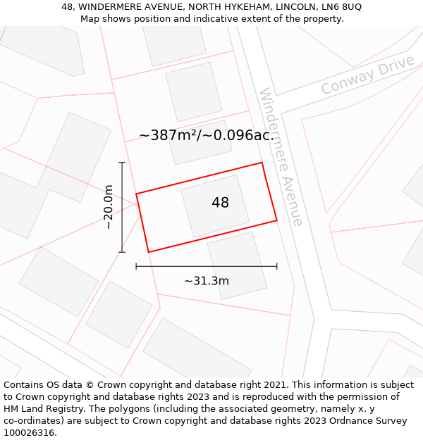 48, WINDERMERE AVENUE, NORTH HYKEHAM, LINCOLN, LN6 8UQ: Plot and title map