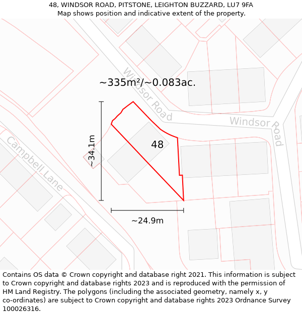 48, WINDSOR ROAD, PITSTONE, LEIGHTON BUZZARD, LU7 9FA: Plot and title map