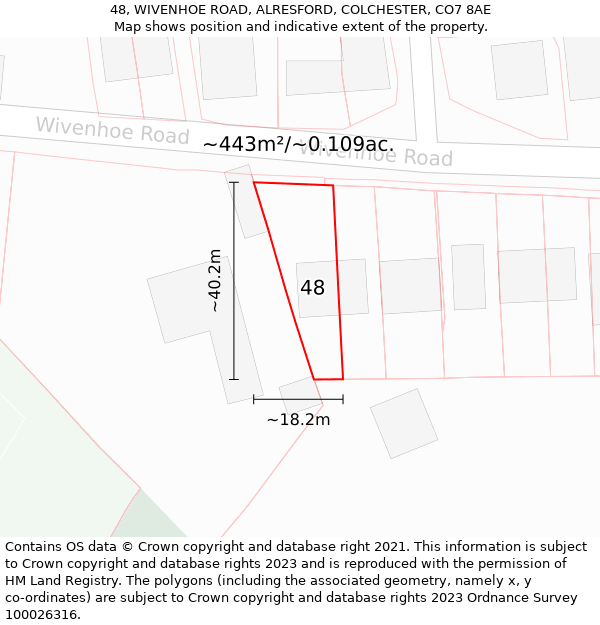 48, WIVENHOE ROAD, ALRESFORD, COLCHESTER, CO7 8AE: Plot and title map