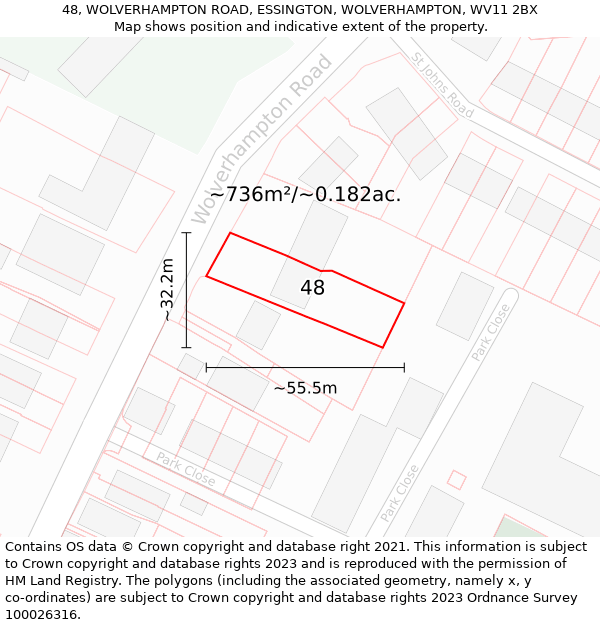 48, WOLVERHAMPTON ROAD, ESSINGTON, WOLVERHAMPTON, WV11 2BX: Plot and title map