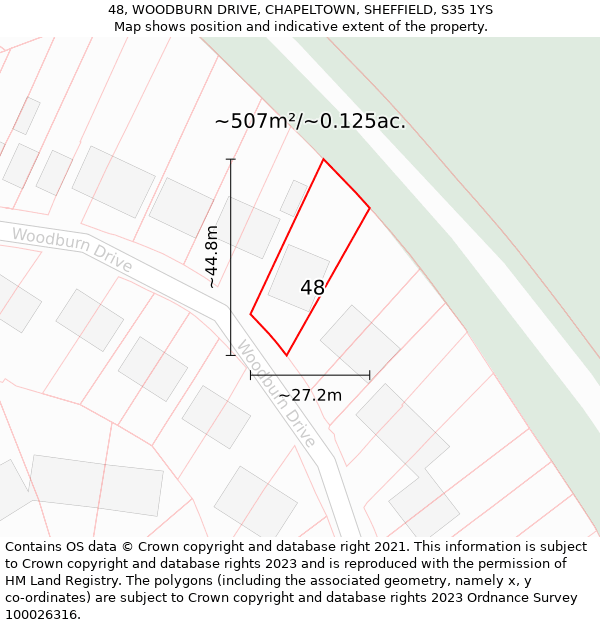 48, WOODBURN DRIVE, CHAPELTOWN, SHEFFIELD, S35 1YS: Plot and title map