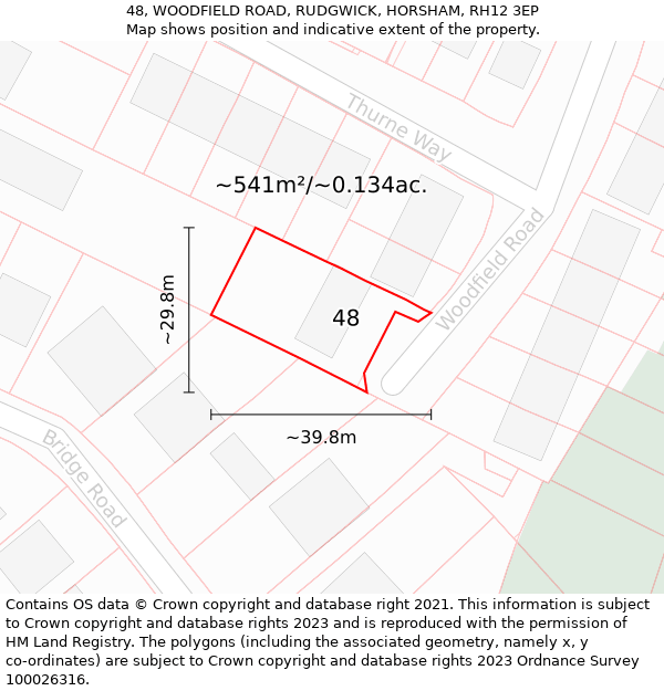 48, WOODFIELD ROAD, RUDGWICK, HORSHAM, RH12 3EP: Plot and title map