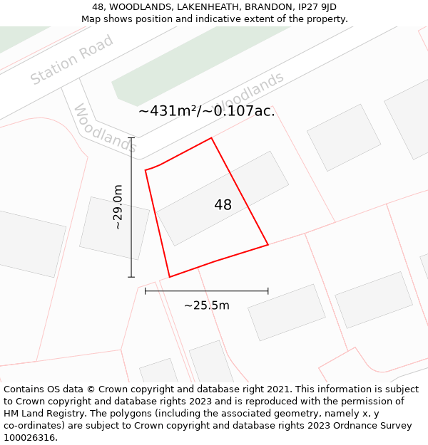 48, WOODLANDS, LAKENHEATH, BRANDON, IP27 9JD: Plot and title map