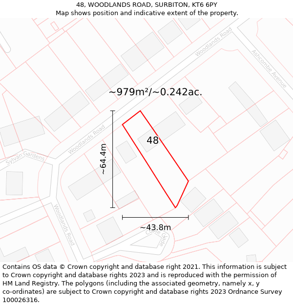 48, WOODLANDS ROAD, SURBITON, KT6 6PY: Plot and title map