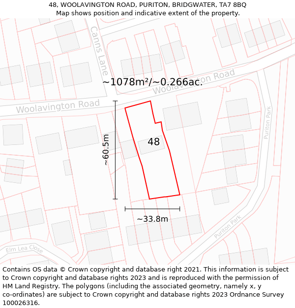 48, WOOLAVINGTON ROAD, PURITON, BRIDGWATER, TA7 8BQ: Plot and title map