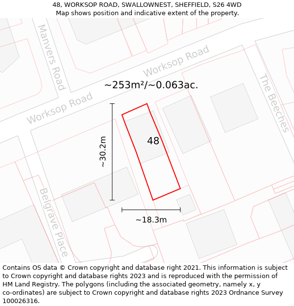48, WORKSOP ROAD, SWALLOWNEST, SHEFFIELD, S26 4WD: Plot and title map