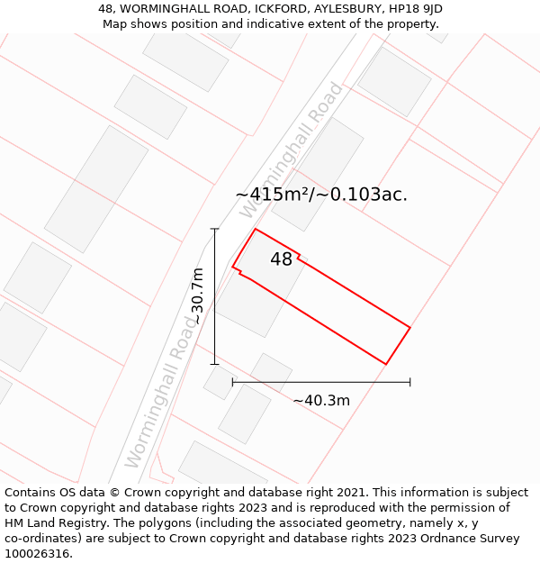 48, WORMINGHALL ROAD, ICKFORD, AYLESBURY, HP18 9JD: Plot and title map