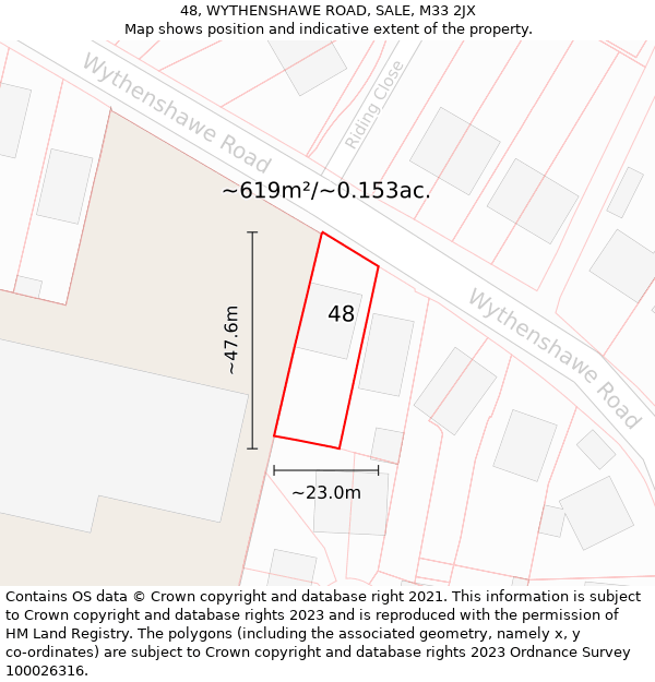 48, WYTHENSHAWE ROAD, SALE, M33 2JX: Plot and title map