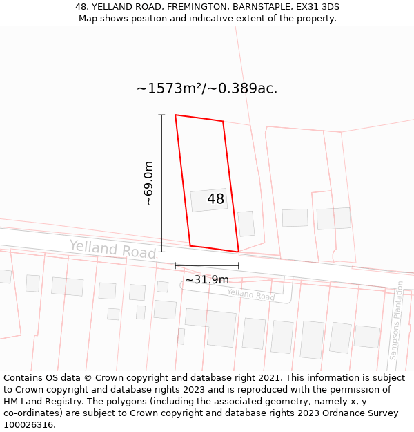 48, YELLAND ROAD, FREMINGTON, BARNSTAPLE, EX31 3DS: Plot and title map