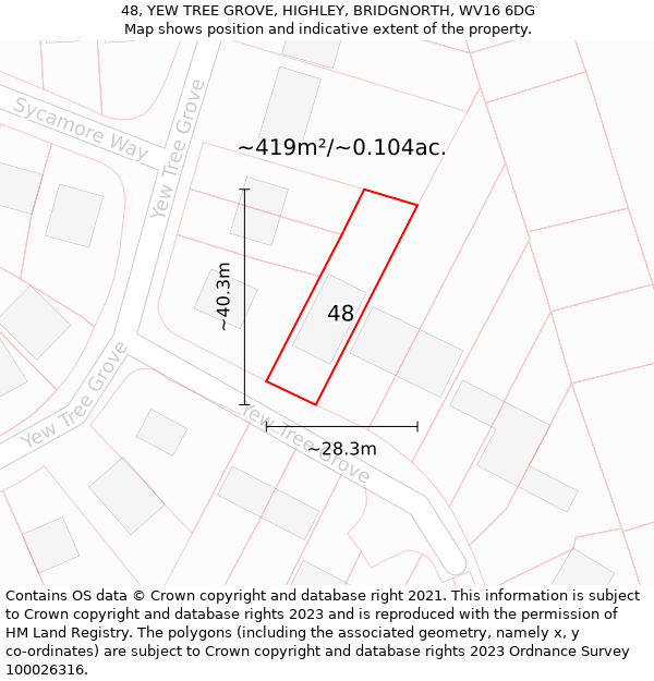 48, YEW TREE GROVE, HIGHLEY, BRIDGNORTH, WV16 6DG: Plot and title map