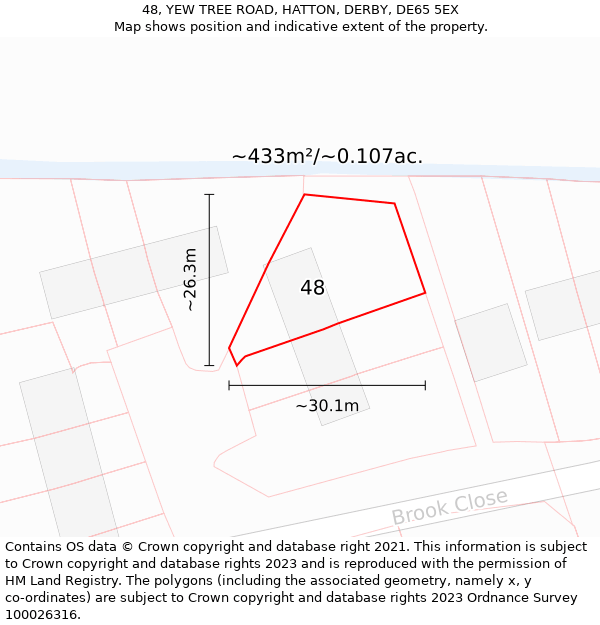 48, YEW TREE ROAD, HATTON, DERBY, DE65 5EX: Plot and title map