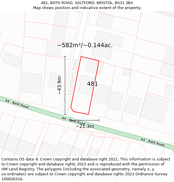 481, BATH ROAD, SALTFORD, BRISTOL, BS31 3BA: Plot and title map